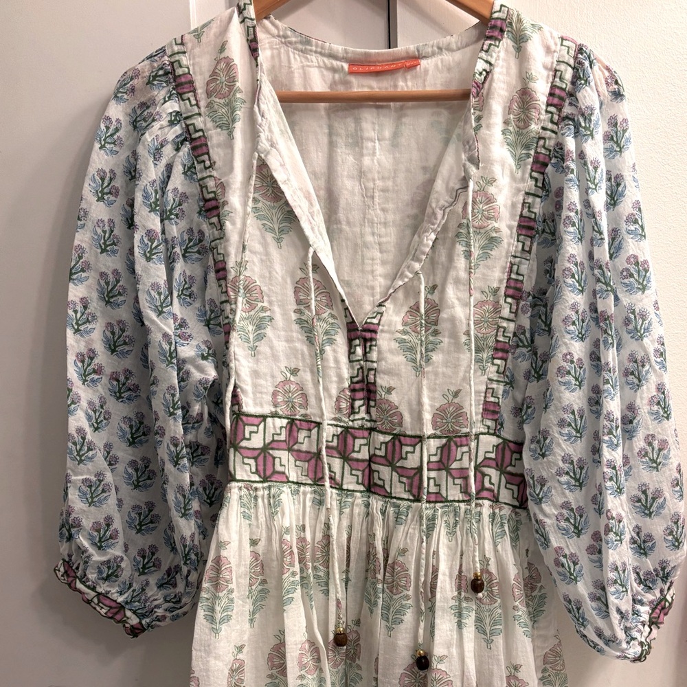 Balloon sleeved hand blocked print dress